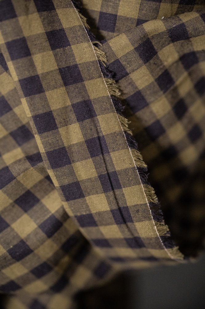 Green Gingham Cotton Linen Fabric