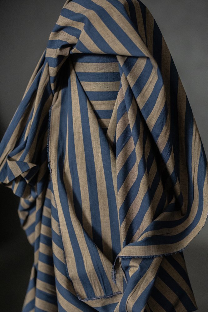 Blue Green Cotton Linen Stripe