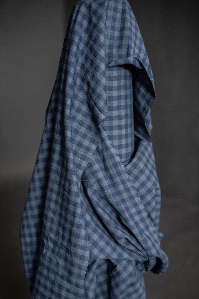 blue gingham cotton linen fabric