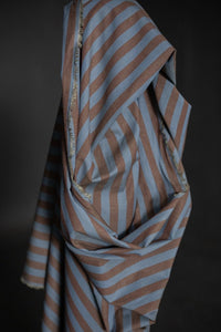 Blue Brown Cotton Linen Stripe