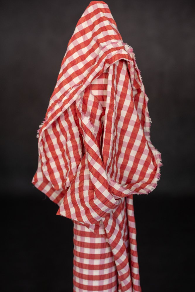 pink red gingham seersucker cotton