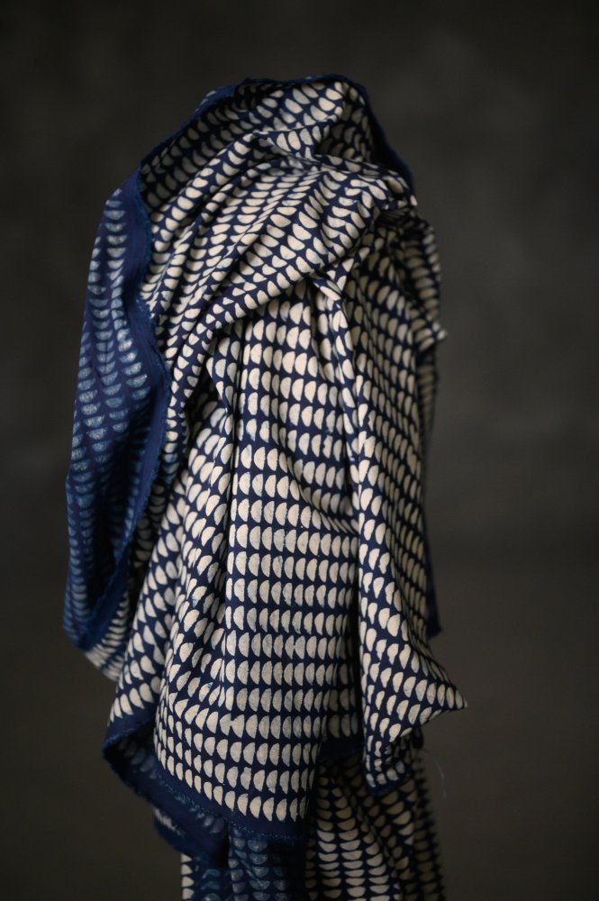 Indian Block Print Cotton - Indigo Semi Circle