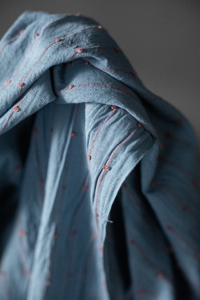 fine Indian blue cotton with coral loops fabric