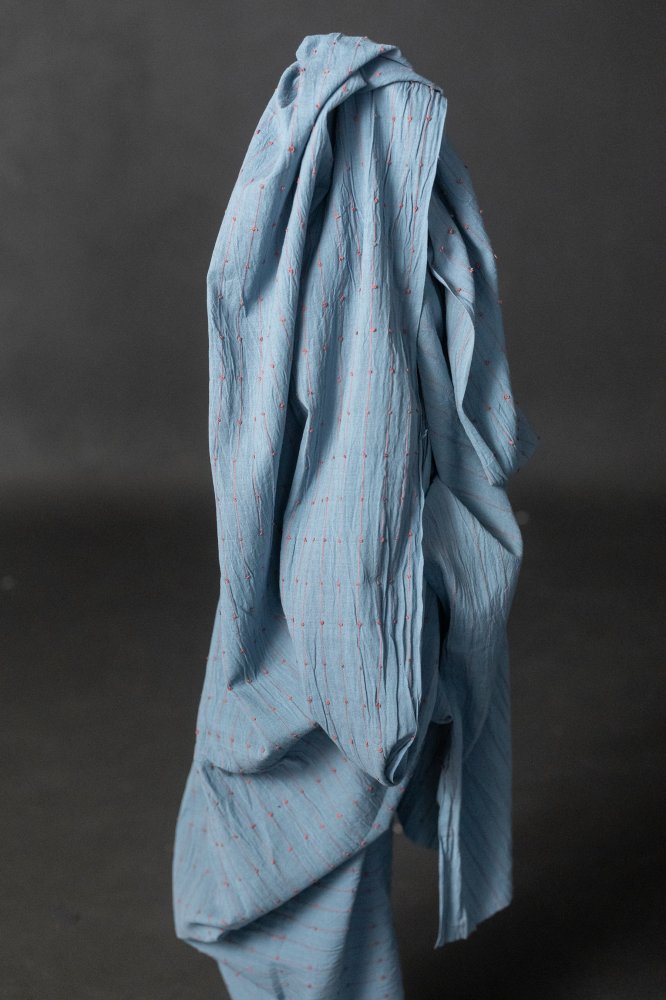 fine Indian blue cotton with coral loops fabric