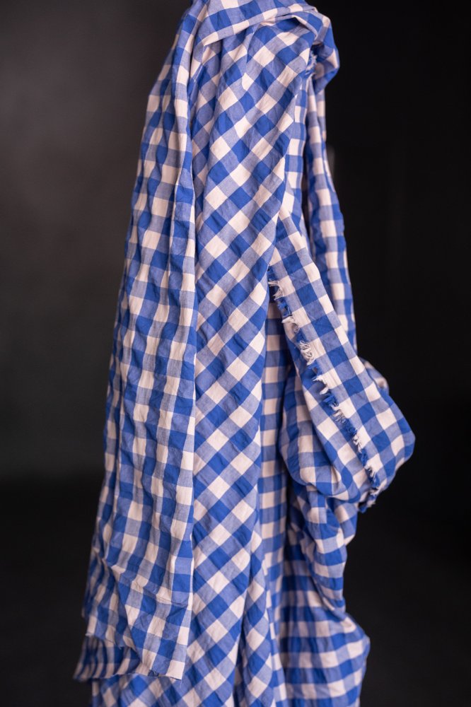 blue pink cotton seersucker gingham