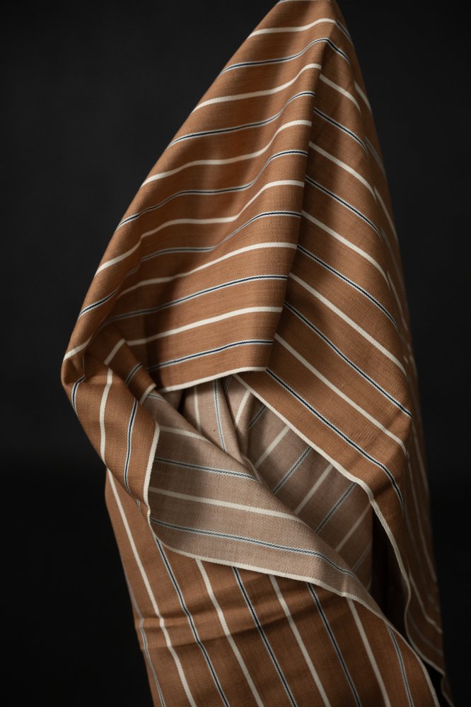 brown striped handloom denim fabric