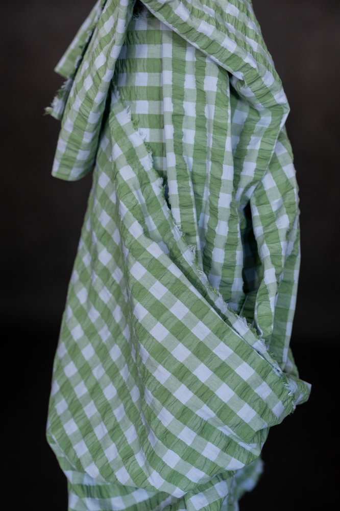 blue green seersucker cotton gingham