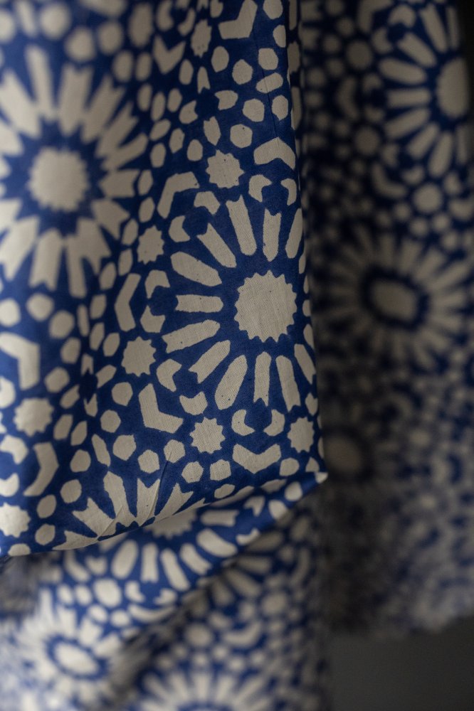 blue block print cotton
