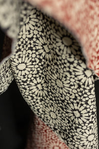 quilted red black block print fabric 