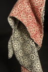 quilted red black block print fabric 