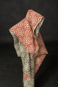 quilted red black block print fabric 