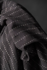 ditsy stripe handloom Indian cotton fabric in charcoal grey
