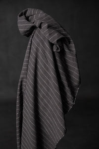 ditsy stripe handloom Indian cotton fabric in charcoal grey