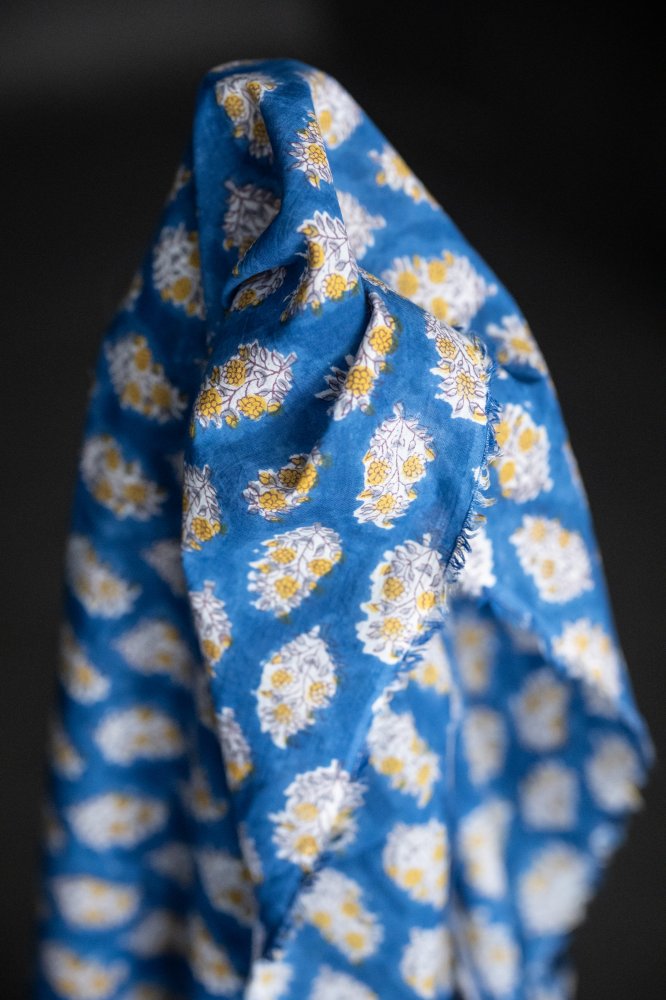 Indian Block Print Cotton - Sapphire Blossom