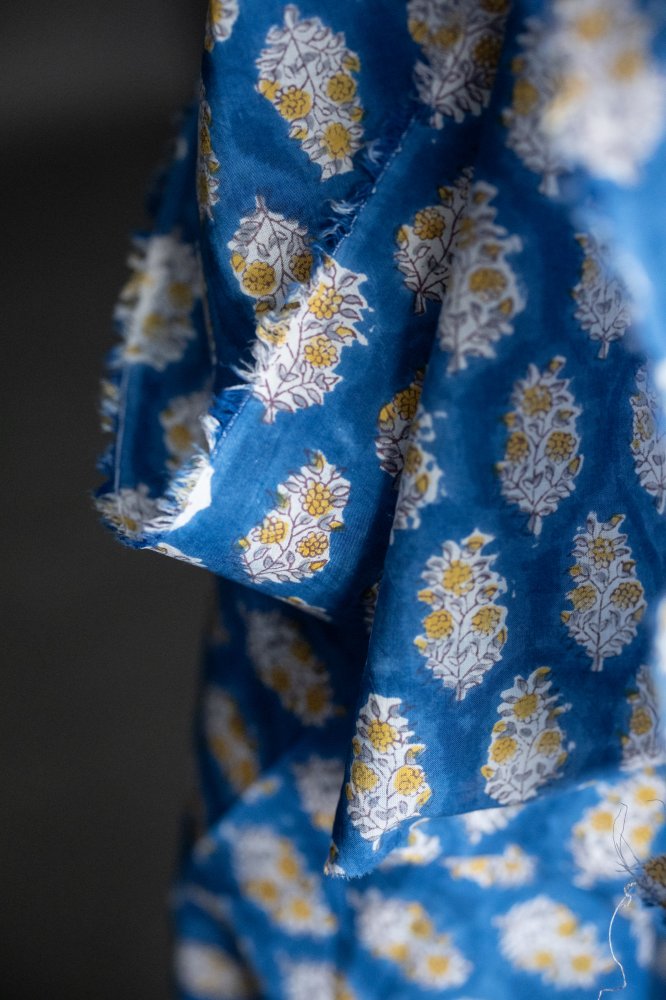 Indian Block Print Cotton - Sapphire Blossom