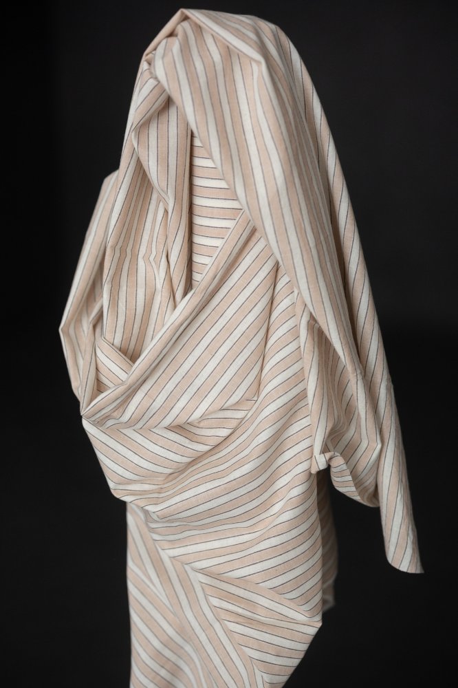 Indian Handwoven Cotton - Stipple Pink Stripe