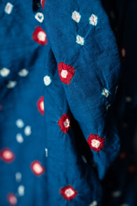 Bandhani tie-dye peacock blue Indian cotton fabric