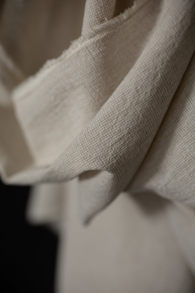 cream white japanese Linen/wool puppytooth fabric