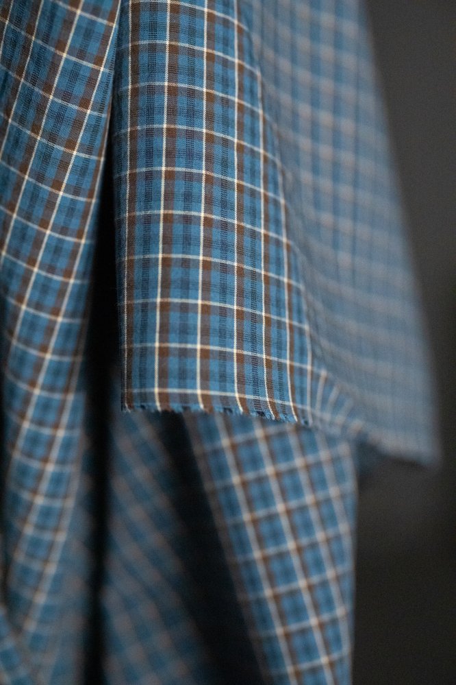 Bright teal Japanese check cotton fabric