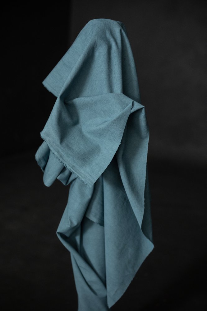 blue washed cotton canvas fabric