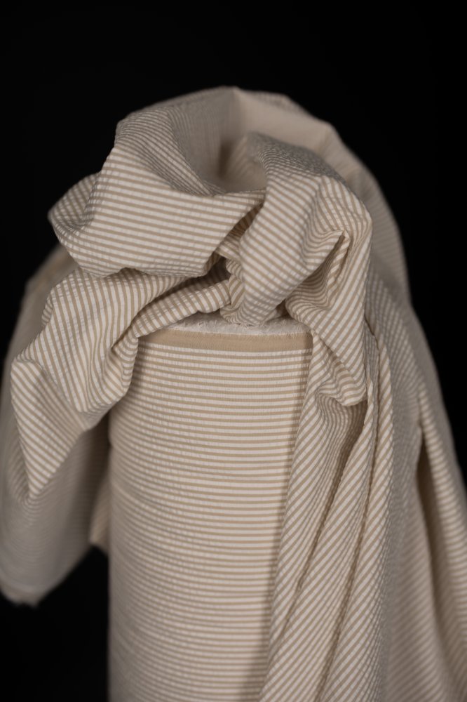 Japanese Cotton Seersucker - Sand Stripe