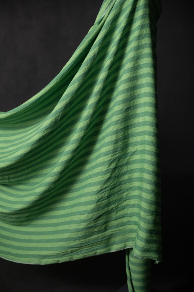 green wide stripe linen fabric
