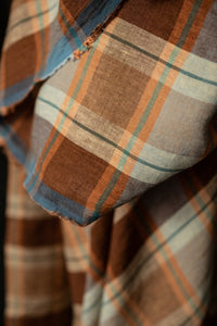 brown orange check linen fabric