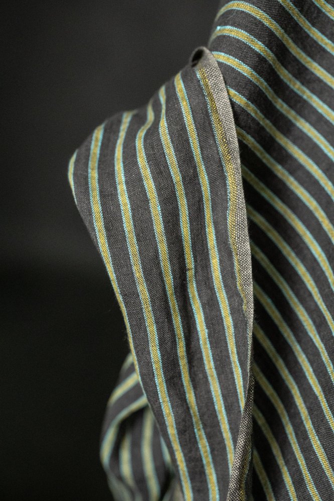 grey yellow aqua stripe linen fabric