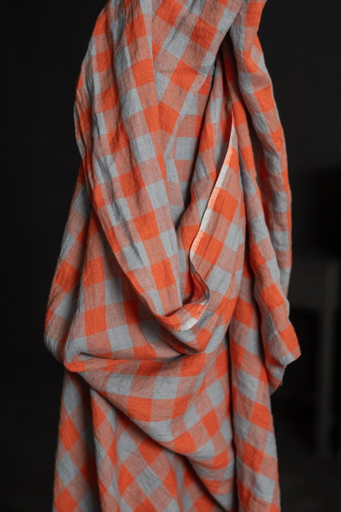 orange blue gingham linen