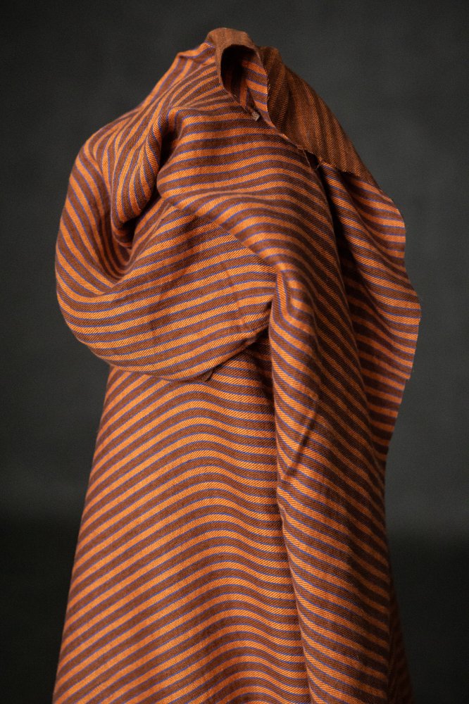 orange blue brown stripy linen fabric