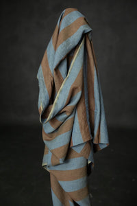 blue brown stripe linen fabric 