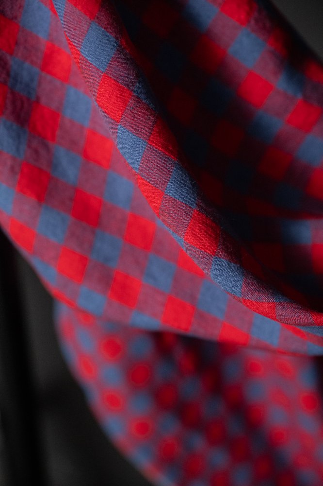 red and blue gingham linen fabric