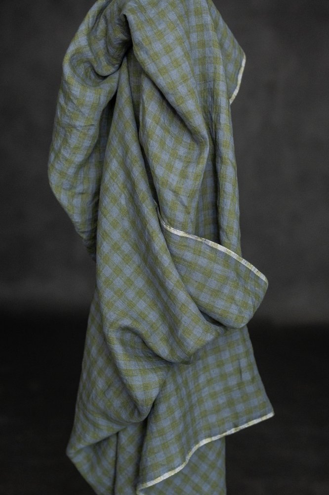 green blue gingham linen