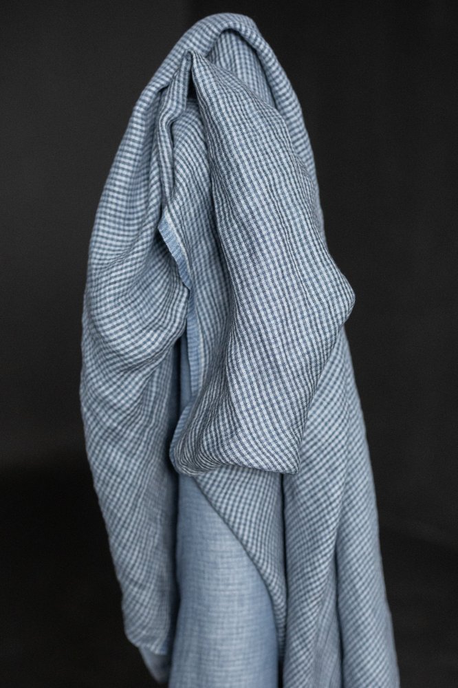 blue gingham double gauze linen