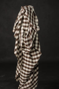 European Laundered Linen/Cotton Gingham - Bitter Cocoa Garden Party