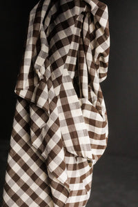 European Laundered Linen/Cotton Gingham - Bitter Cocoa Garden Party