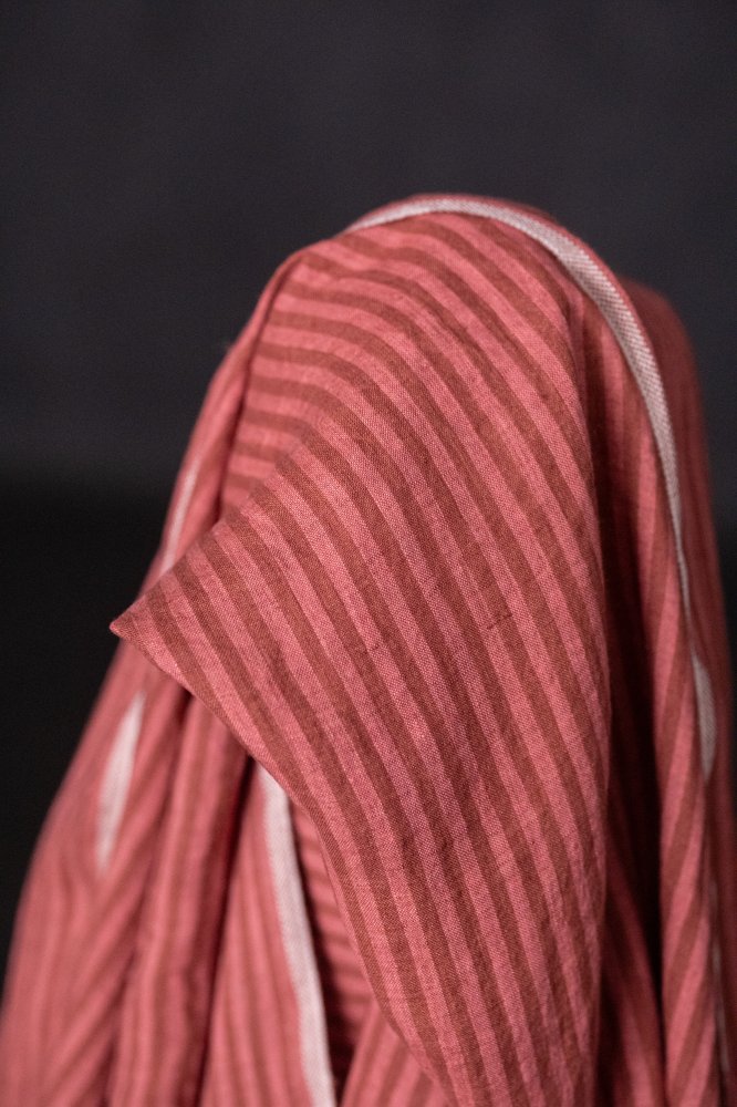 pink red stripe linen fabric