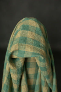 green gingham check fabric linen