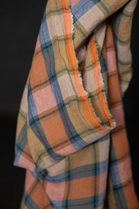 blue pink checked linen