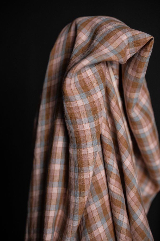 pastel pink european laundered linen check fabric