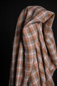 pastel pink european laundered linen check fabric