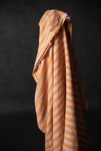 orange and natural wide stripe linen fabric