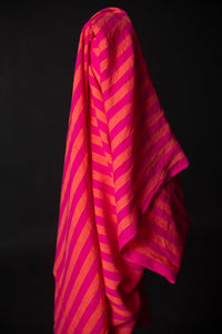 neon pink and orange wide stripe linen fabric