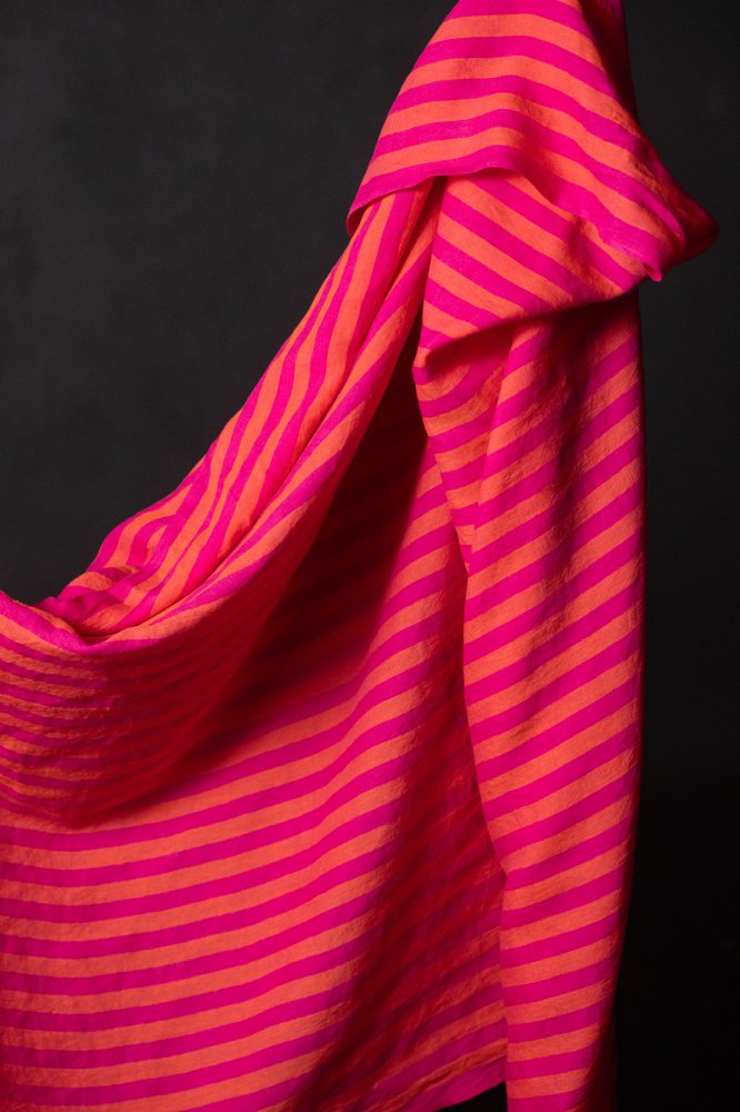 neon pink and orange wide stripe linen fabric