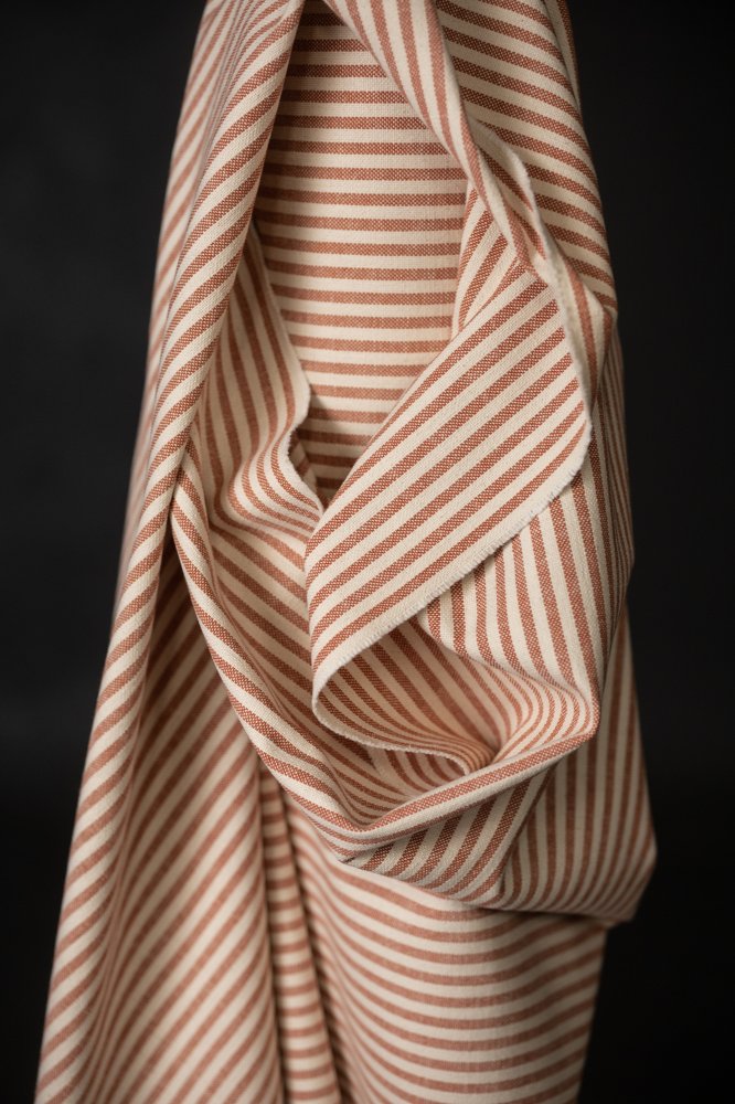 red and white striped recycled cotton upholstery fabric