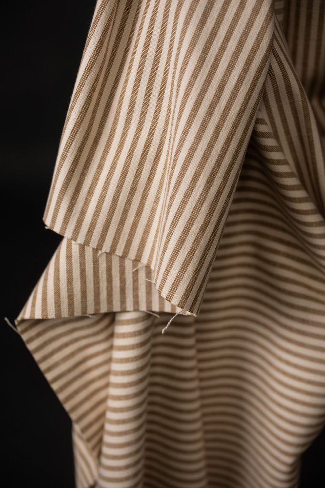 brown and white striped recycled cotton upholstery fabric