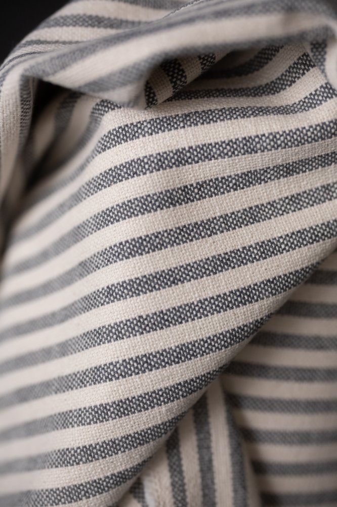 grey and white striped recycled cotton upholstery fabric