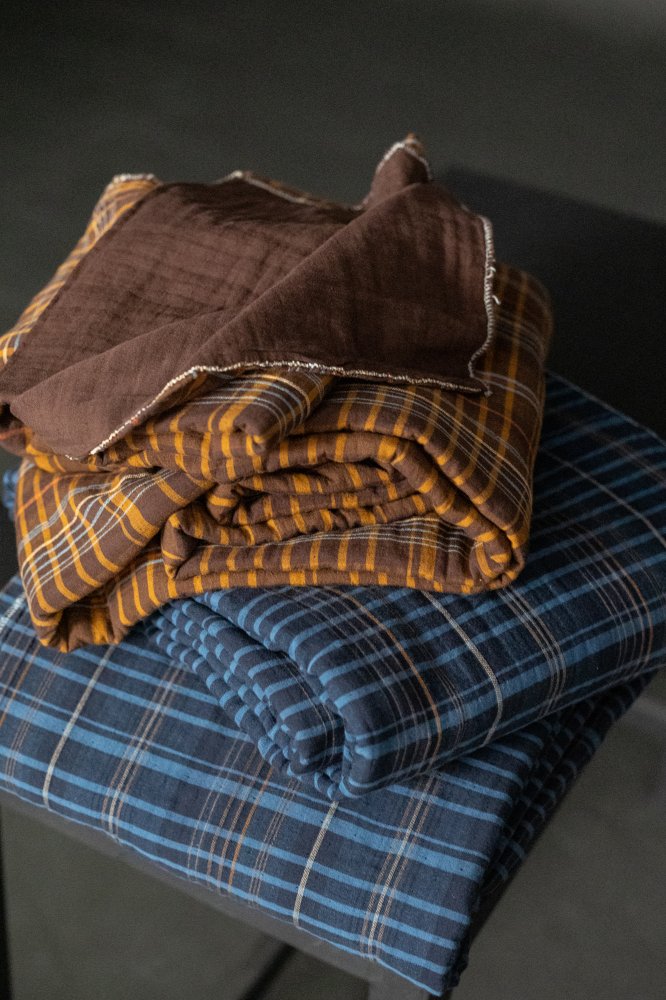 blue check quilted jacquard fabric