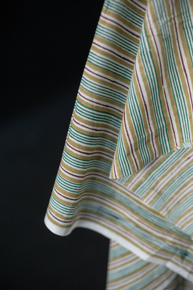 Indian Block Print Cotton - Hummingbird Stripe