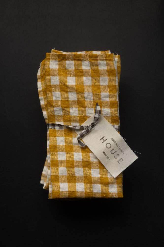 mustard yellow gingham linen napkin